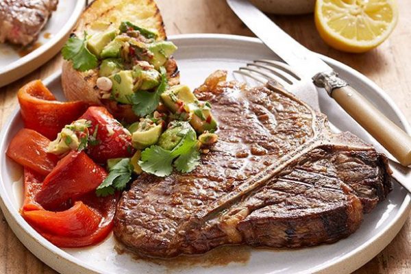 barbecued tbone steaks and capsicums-with avocado salsa 98323